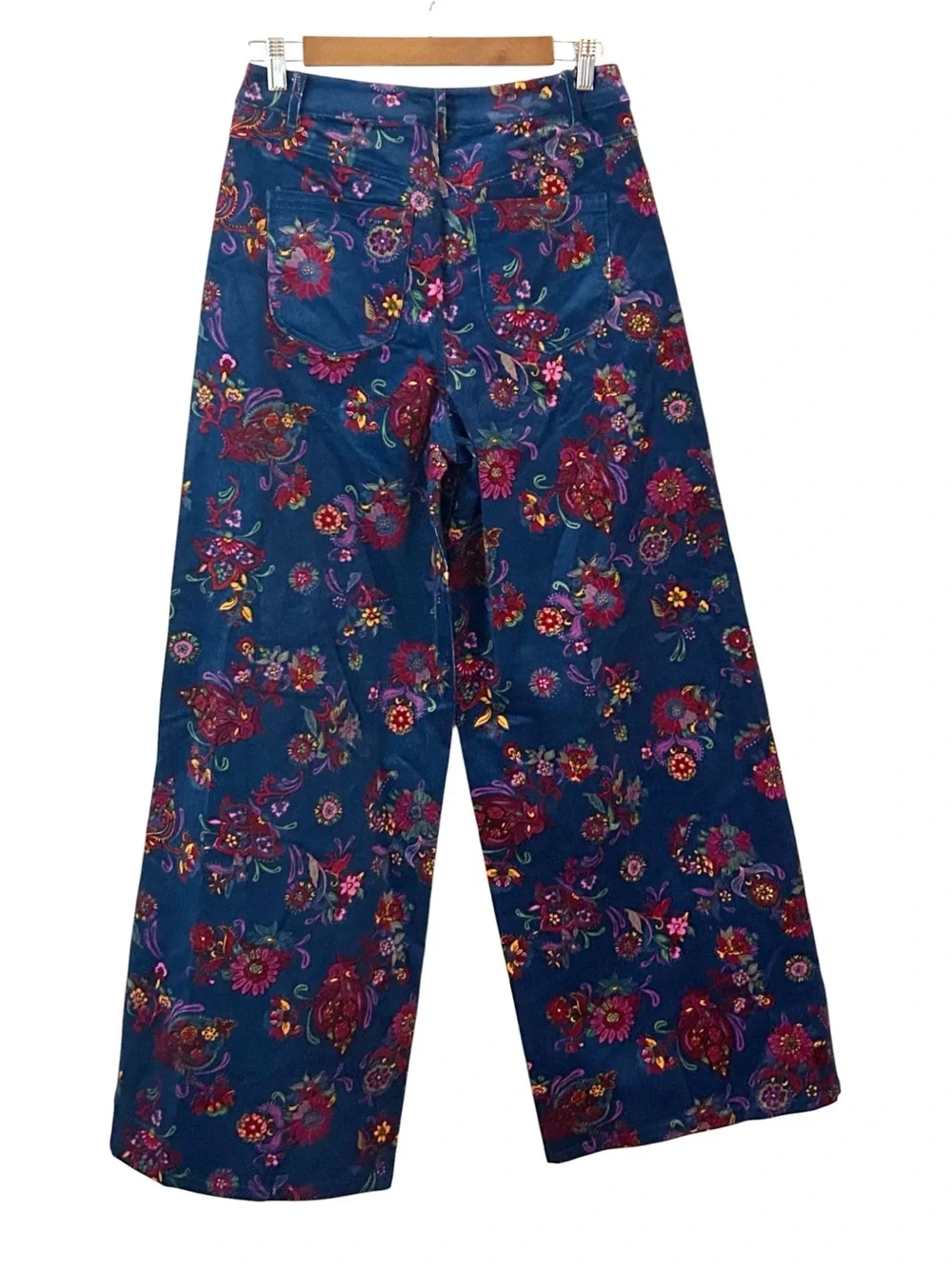 NWT ModCloth Wide Leg Baby Corduroy Floral Casual Pants SZ 12 Blue Multicolor